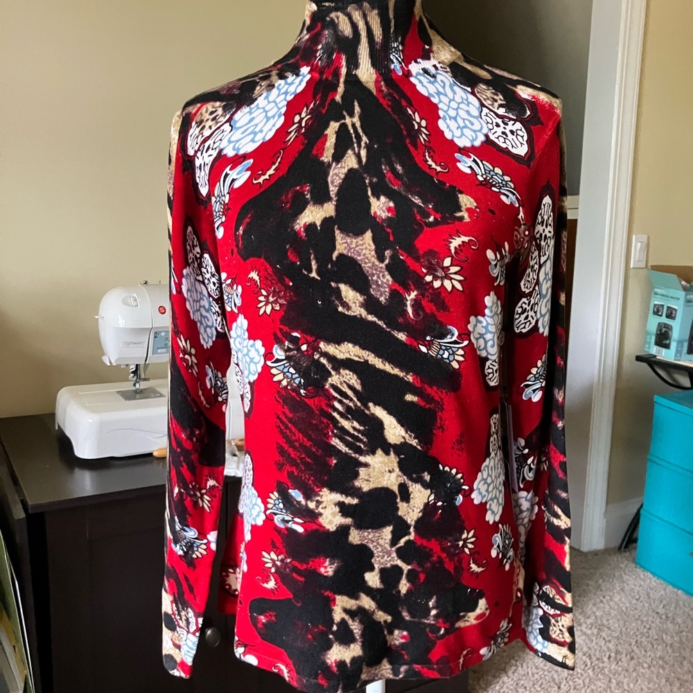 Red Multicolor Long Sleeve Women's Top